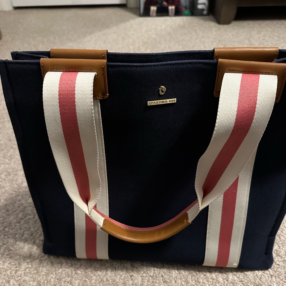 Spartina 449 Navy Tote with Pink and White Straps